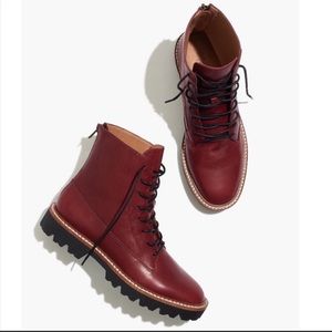 Madewell Citywalk Lugsole Lace-Up Boot in Rusted Burgundy Leather